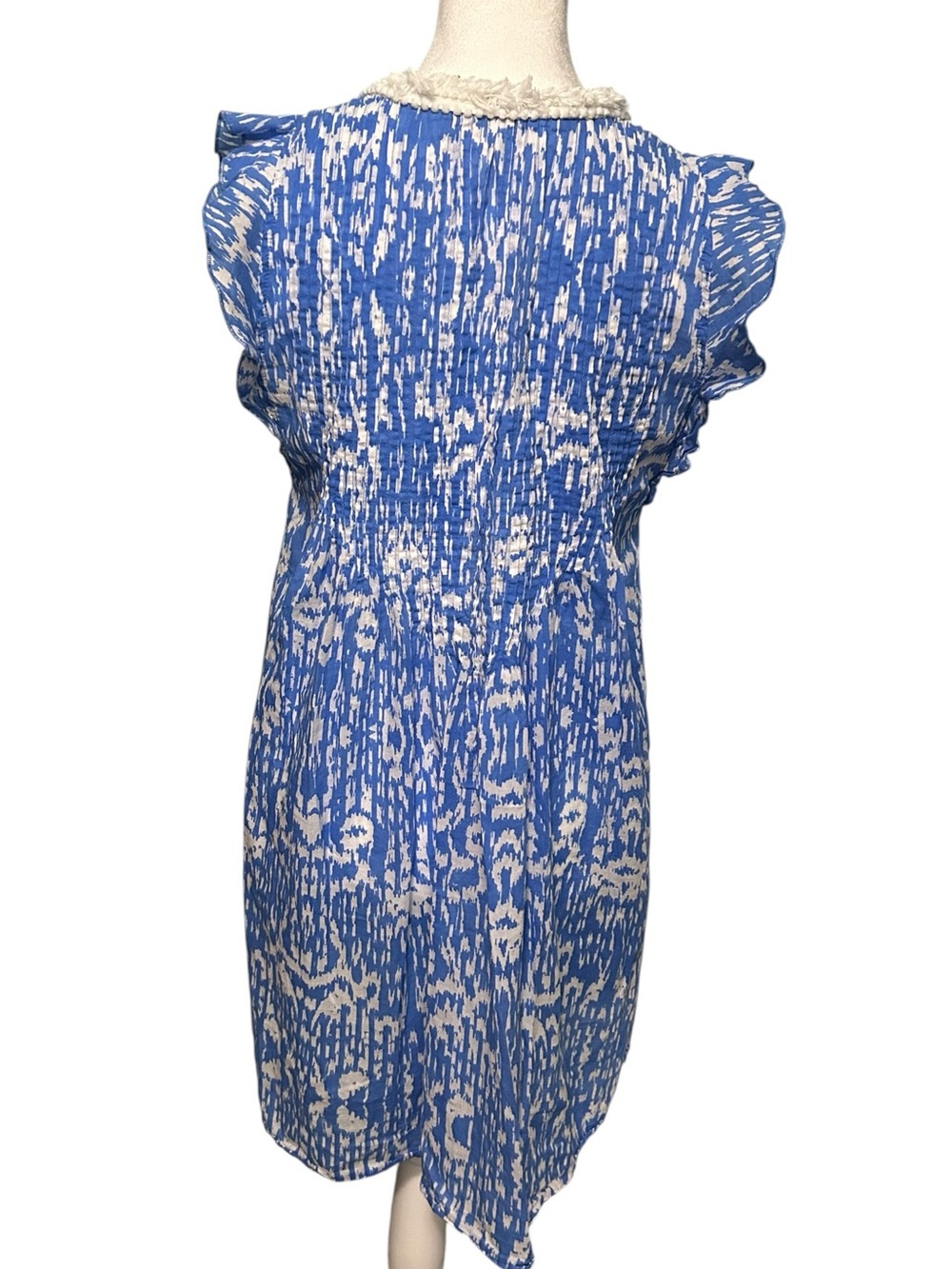 Jude Connally Blue White Fringe Trim Mini Dress XS Resort Boho - Picture 3 of 7